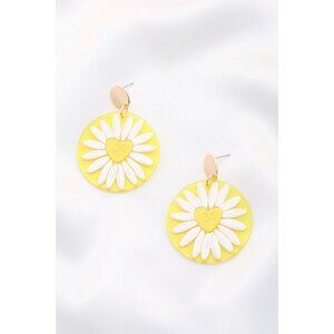 Daisy Printed Round Ac Drop Earriing
